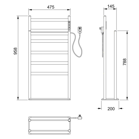 Полотенцесушитель электрический напольный WONZON & WOGHAND ESSEN, брашированное золото WW-A407-BG