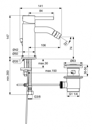 Смеситель для биде Ideal Standard Ceraline BC197AA