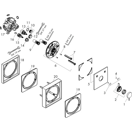 Смеситель для ванны на 2 потребителя Hansgrohe DuoTurn E 75417140 шлифованная бронза