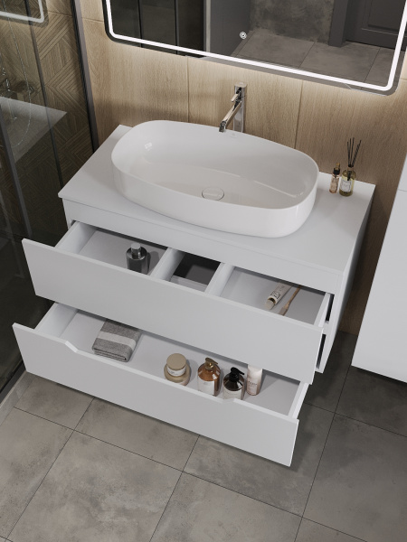 Тумба с раковиной подвесная 100 см, Orange Line Li-100TuwMDF+B07-675W белый