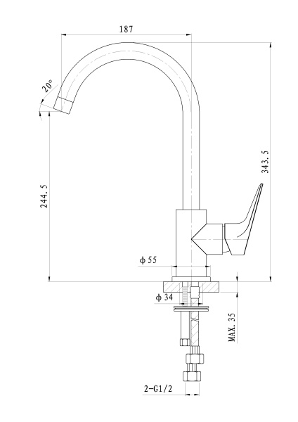 Смеситель для кухни WONZON & WOGHAND BALANCE, хром WW-052101-CR