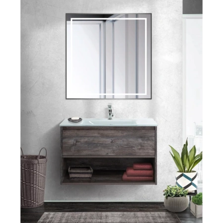 Зеркало (80х80) BelBagno Kraft SPC-KRAFT-800-800-LED-TCH-WARM-NERO с подсветкой