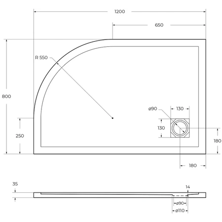 Поддон из искусственного мрамора BelBagno TRAY-MR-UNO-RH-120/80-550-35-W-L-BO с сифоном белый матовый