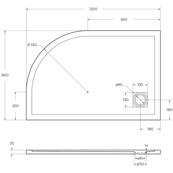 Поддон из искусственного мрамора BelBagno TRAY-MR-UNO-RH-120/80-550-35-W-L-BO с сифоном белый матовый Поддон из искусственного мрамора BelBagno TRAY-MR-UNO-RH-120/80-550-35-W-L-BO с сифоном белый матовый