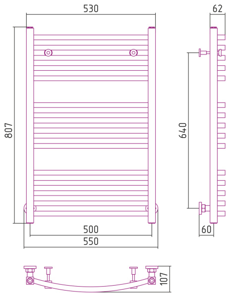 Полотенцесушитель Водяной Сунержа Аркус (80х50) Матовый Черный 31-0251-8050