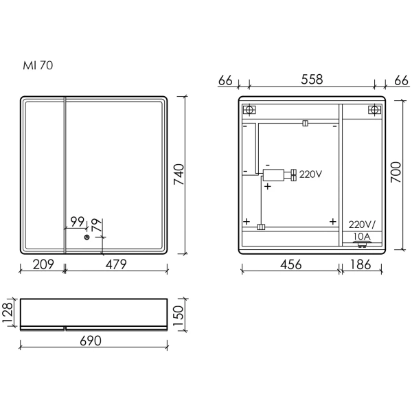 Зеркало-шкаф с подсветкой (69х74) Sancos Mirror MI70EG