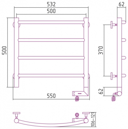 Полотенцесушитель Электрический Cунержа Галант 2.0 Правый (500x500) Сатин 071-5201-5050