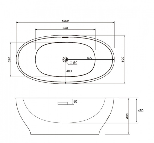 Акриловая ванна Gemy G9207 (165x80)