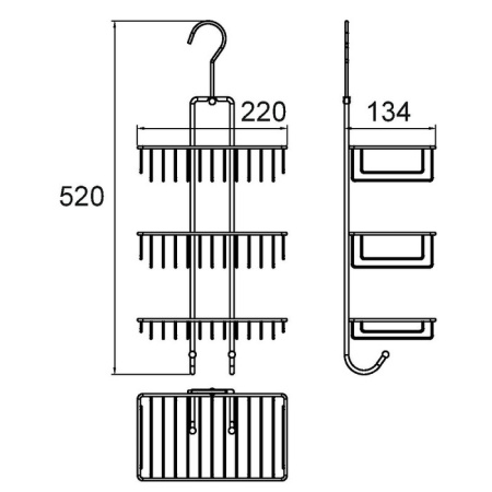 Полка прямая трехъярусная с крючком Milardo , проволока стальная (015W03HM44)