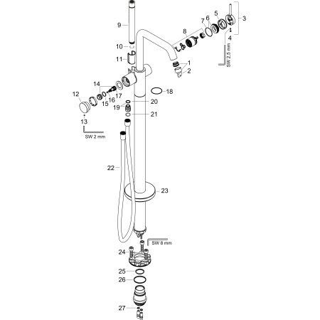Смеситель для ванны напольный Hansgrohe Tecturis S 73440670 черный матовый