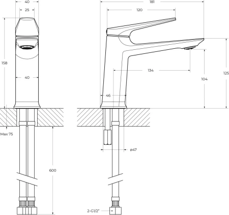 Смеситель для раковины Cezares Liner LINER-LS-GM-W0 без донного клапана, оружейная сталь