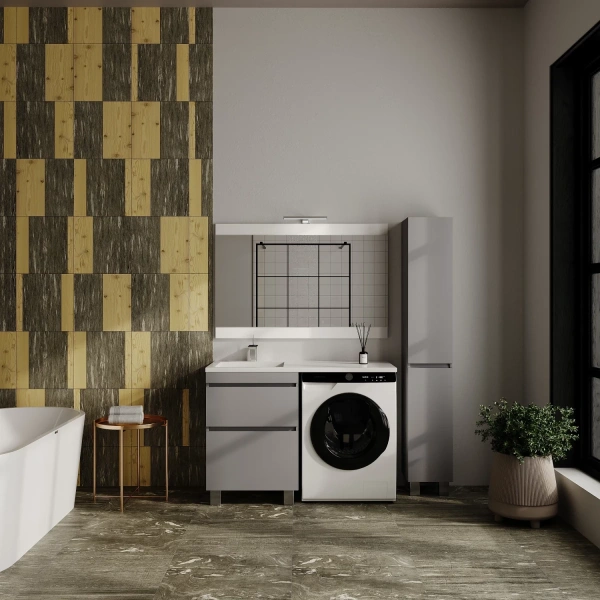 Тумба под стиральную машину напольная без раковины Style Line Даллас Леон СС-00002450 светло-серый матовый
