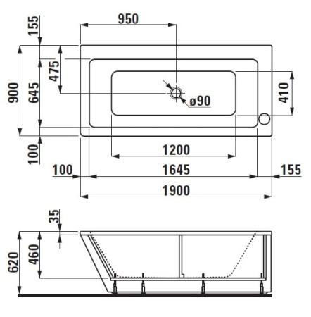 Ванная прямая Laufen Alessi Dot 2.3290.5.000.000.1