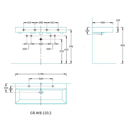 Раковина (120х48) Kerama Marazzi Grande GR.wb.120.2