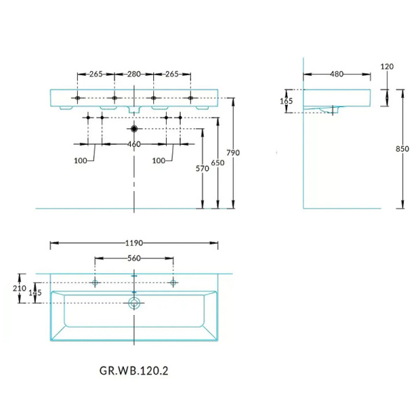 Раковина (120х48) Kerama Marazzi Grande GR.wb.120.2