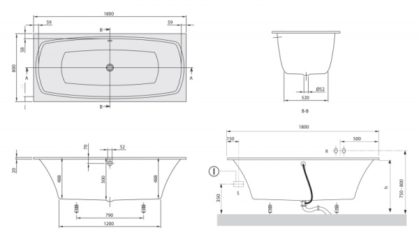 Ванна квариловая Villeroy & Boch My Art 180х80 UBQ180MYA2V-01 Ванна квариловая Villeroy & Boch My Art 180х80 UBQ180MYA2V-01