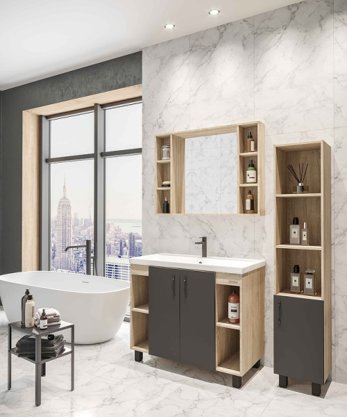 Тумба напольная Grossman ФЛАЙ-100 см 101002   дуб сонома/серая