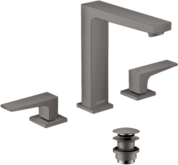 Смеситель для раковины на 3 отверстия с донным клапаном Push-Open Hansgrohe Metropol 32515340 шлифованный черный хром