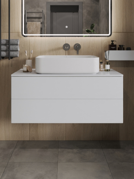 Тумба с раковиной подвесная 100 см, Orange Otto Ot-100TuMDF+B07-600W белый глянец