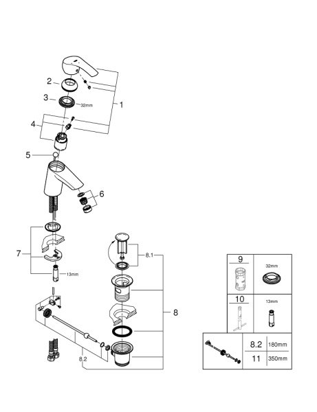 Смеситель для раковины GROHE Eurosmart New 32926 002 (32926002) хром