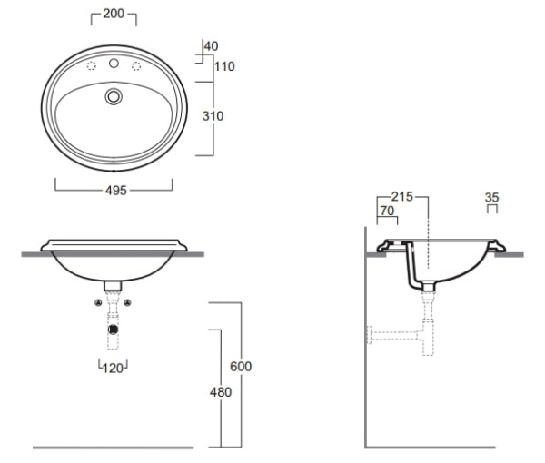 Раковина Simas Arcade AR859bi*3 61 с 3 отверстиями под смеситель