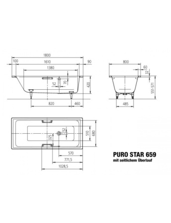 Стальная ванна (180х80) Kaldewei Puro Star 255900010001