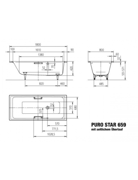 Стальная ванна (180х80) Kaldewei Puro Star 255900010001