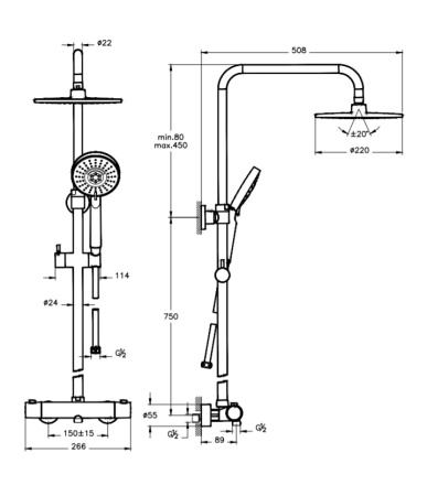 Душевая система Aquaheat Joy 220B A47208EXP, хром 