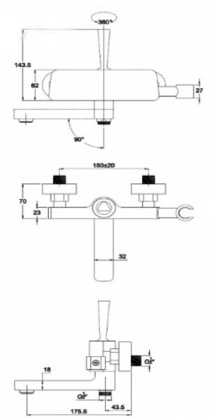 Смеситель для ванны с душем KAISER Vista (65122)