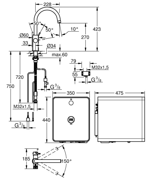 GROHE Blue&Red комплект, C-излив, Хром 31852000