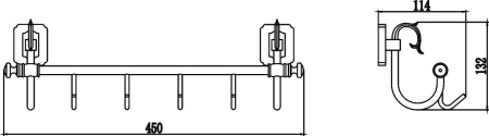 Планка с крючками 4 крючка Savol 64 S-006474