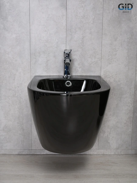 Биде подвесное Gid BDP-96BL черный глянцевый, без ободака, овальное