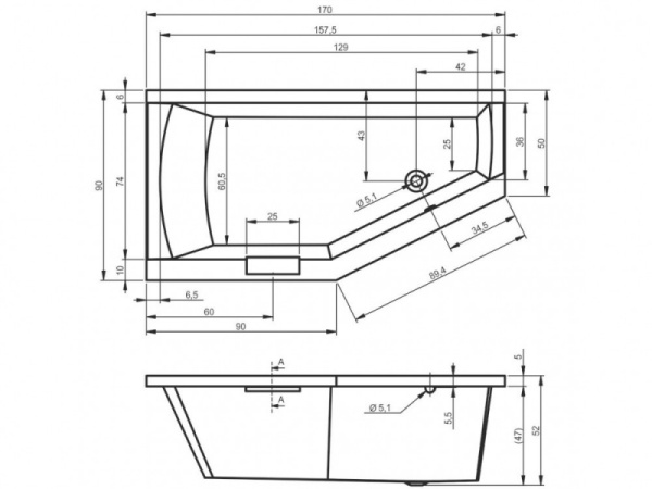 Ванна акриловая Riho Geta Plug & Play (170х90) R B031009005