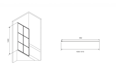 Шторка на ванну (100х140) ABBER Immer Offen AG72100B черный