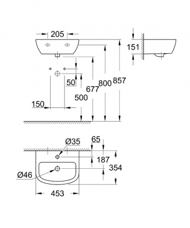 Раковина подвесная (45х35) Grohe Bau Ceramic 39424 000 (39424000)