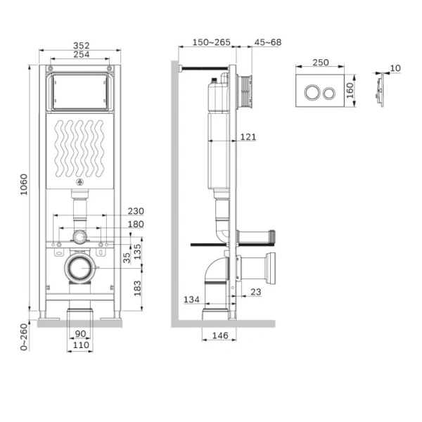 Инсталляция для подвесного унитаза узкая Am.Pm ErgoFit I012711.0151 с кнопкой смыва, хром глянец