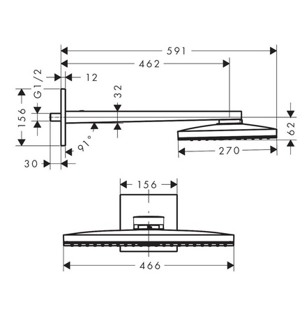 Верхний душ с кронштейном Hansgrohe Rainmaker Select 460 1jet 24003400 белый/хром