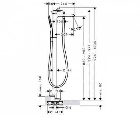 Смеситель для ванны напольный Hansgrohe Metris 31471000