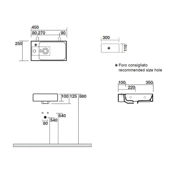 Раковина подвесная Kerasan Cento 353701L*1 левая