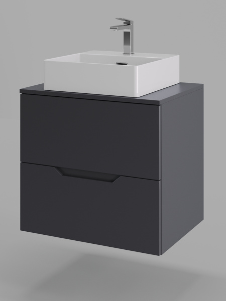 Тумба с раковиной подвесная 60 см Orange Line Li-60TugMDF+B04-405W графит/белый