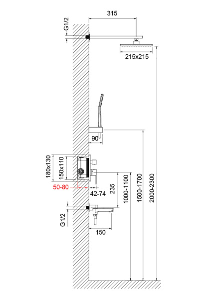 Душевая система встроенная с изливом Timo Selene золото матовое SX-3069/17SM