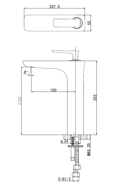 Смеситель для раковины высокий WONZON & WOGHAND SHARK, хром WW-481102-CR