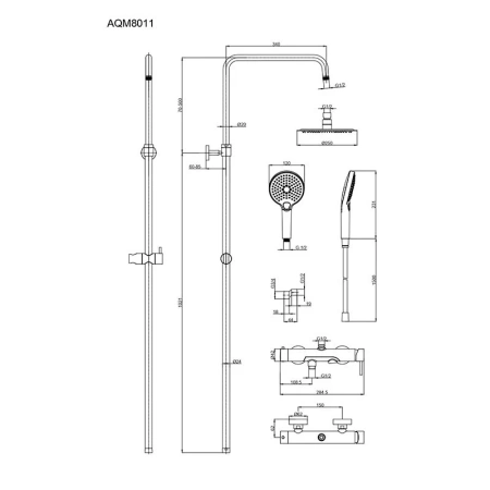 Душевая система с термостатом AQUAme AQM8011BG цвет золото шлифованное, с изливом
