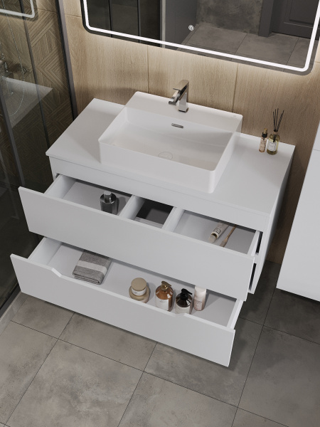 Тумба с раковиной подвесная 100 см, Orange Line Li-100TuwMDF+B04-500W белый