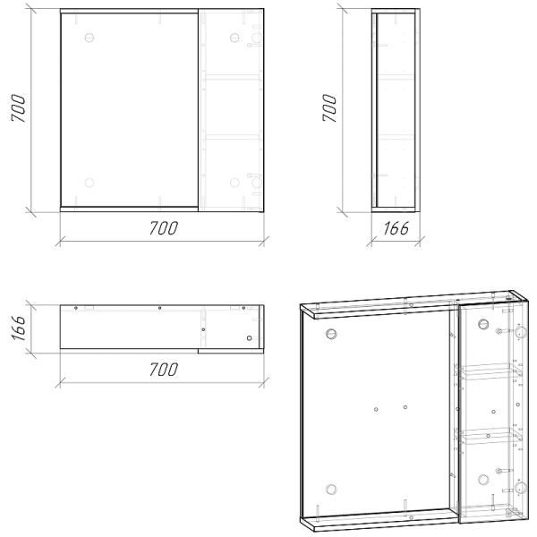 Зеркало-шкаф (72х72) Grossman Юнит 207011 кадена лайт