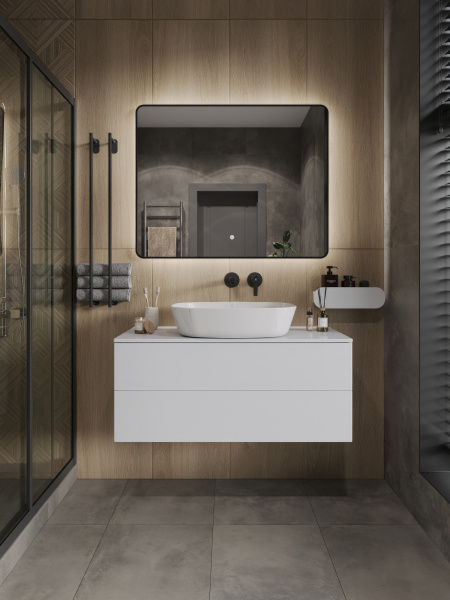 Тумба с раковиной подвесная 100 см, Orange Otto Ot-100TuMDF+B08-500W белый глянец