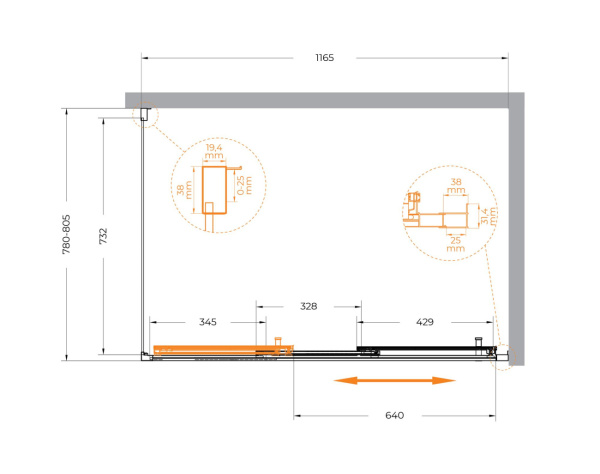 Душевой уголок (120х80) CEZARES MOLVENO-AHF-31-120/80-C-CR-IV