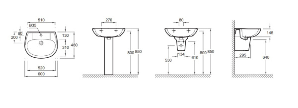 Раковина подвесная (60х48) Jacob Delafon Brive  E1288-00