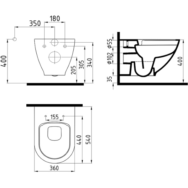 Подвесной безободковый унитаз с функцией биде с сиденьем микролифт beWash Granville HRKA054H1VE0W5SZ0