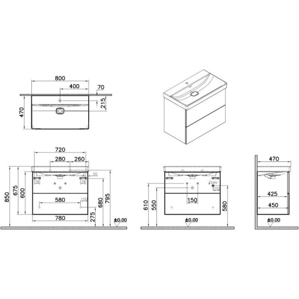 Тумба с раковиной Vitra Metropole 67332